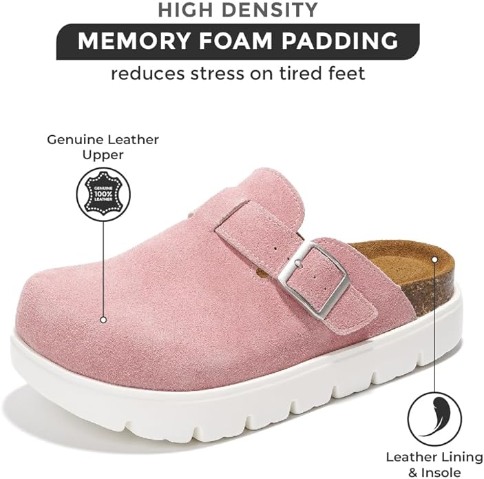 Project Cloud Genuine Leather Platform Clogs for Women Footwear - Memory Foam Arch Support Cork Footbed Casual Shoes & Mules for Women 2025 (Benton Chunky) gallery image