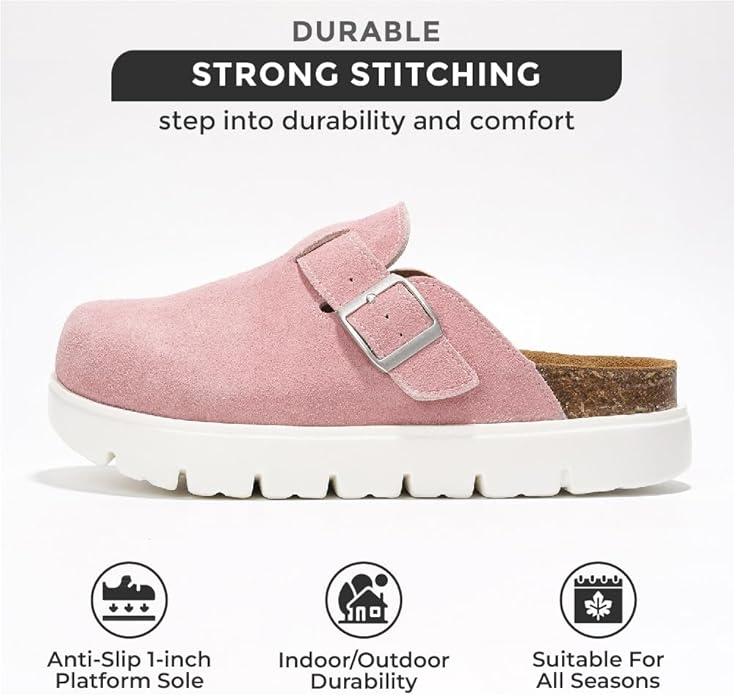 Project Cloud Genuine Leather Platform Clogs for Women Footwear - Memory Foam Arch Support Cork Footbed Casual Shoes & Mules for Women 2025 (Benton Chunky) gallery image