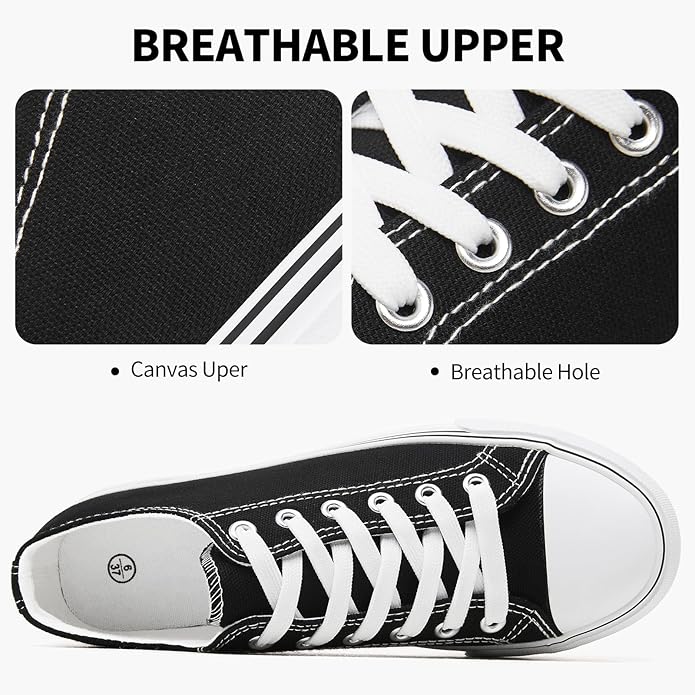SERNIAL Womens White Platform Sneakers Low Top Platform Shoes Black Canvas Shoes for Women gallery image