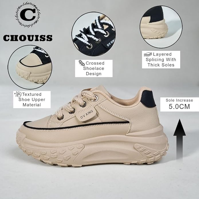 Sneakers for Women,Lace Up Thick Soled Non Slip Sports Shoes, Breathable, Stylish,Running,Shopping gallery image