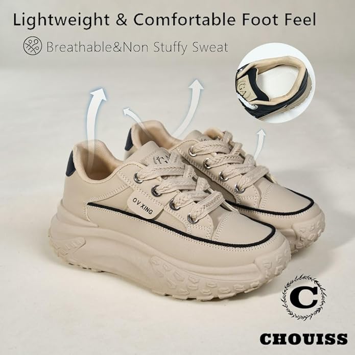 Sneakers for Women,Lace Up Thick Soled Non Slip Sports Shoes, Breathable, Stylish,Running,Shopping gallery image